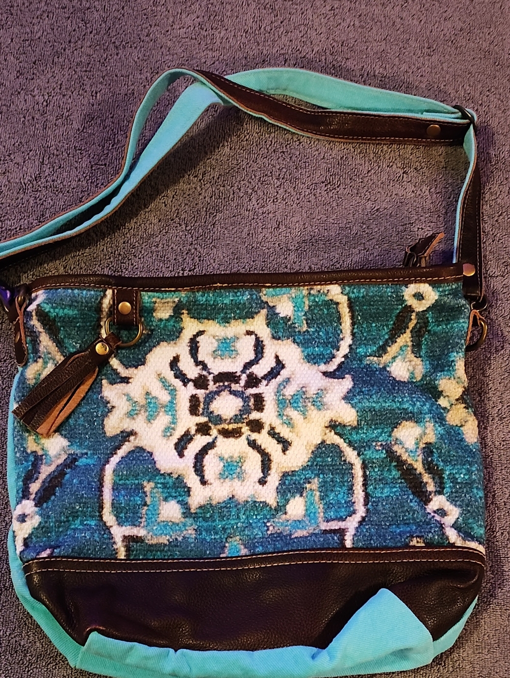 Myra Bag Turquoise Patterned Crossbody Tote Bag - Women